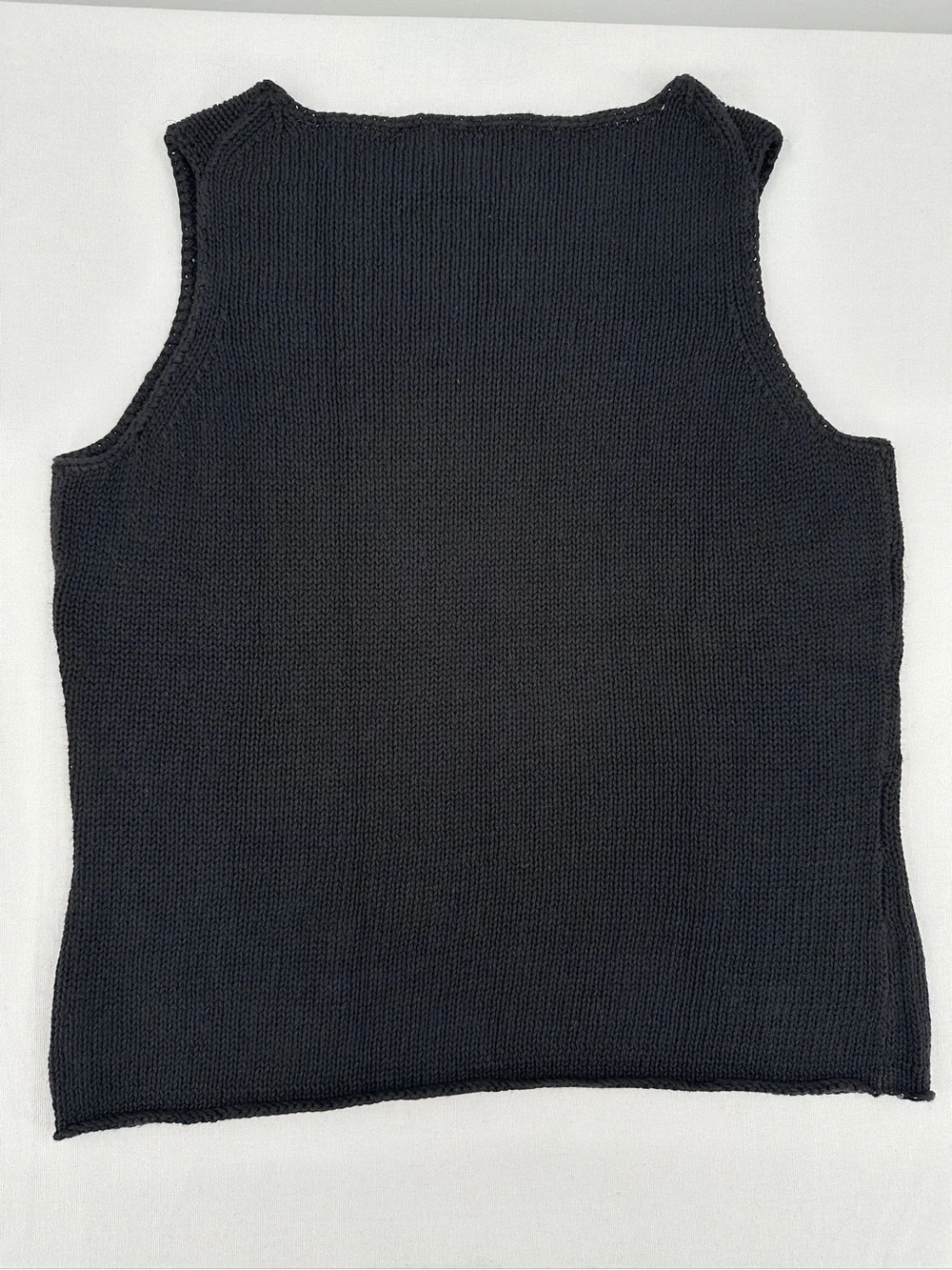 Vintage Eddie Bauer Black Linen Cotton Blend Sleeveless Knit Sweater Tank